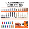 VEVOR 16-Inch Rivet Nut Tool Kit with 13 Metric and SAE Mandrels, 186 Rivet Nuts, and Carrying Case