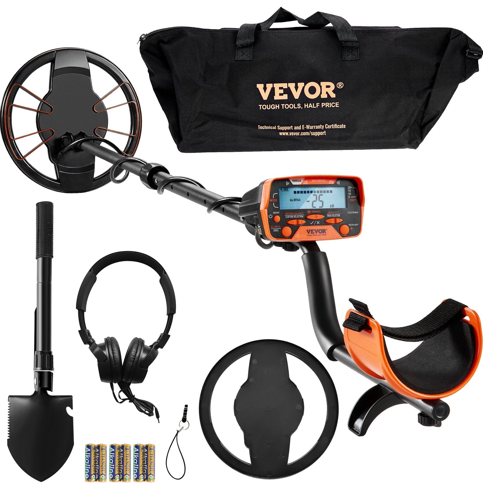 VEVOR Metal Detector for Adults & Kids – Waterproof Gold Detector with LCD Display, 7 Modes, High Accuracy DSP Chip (250mm)