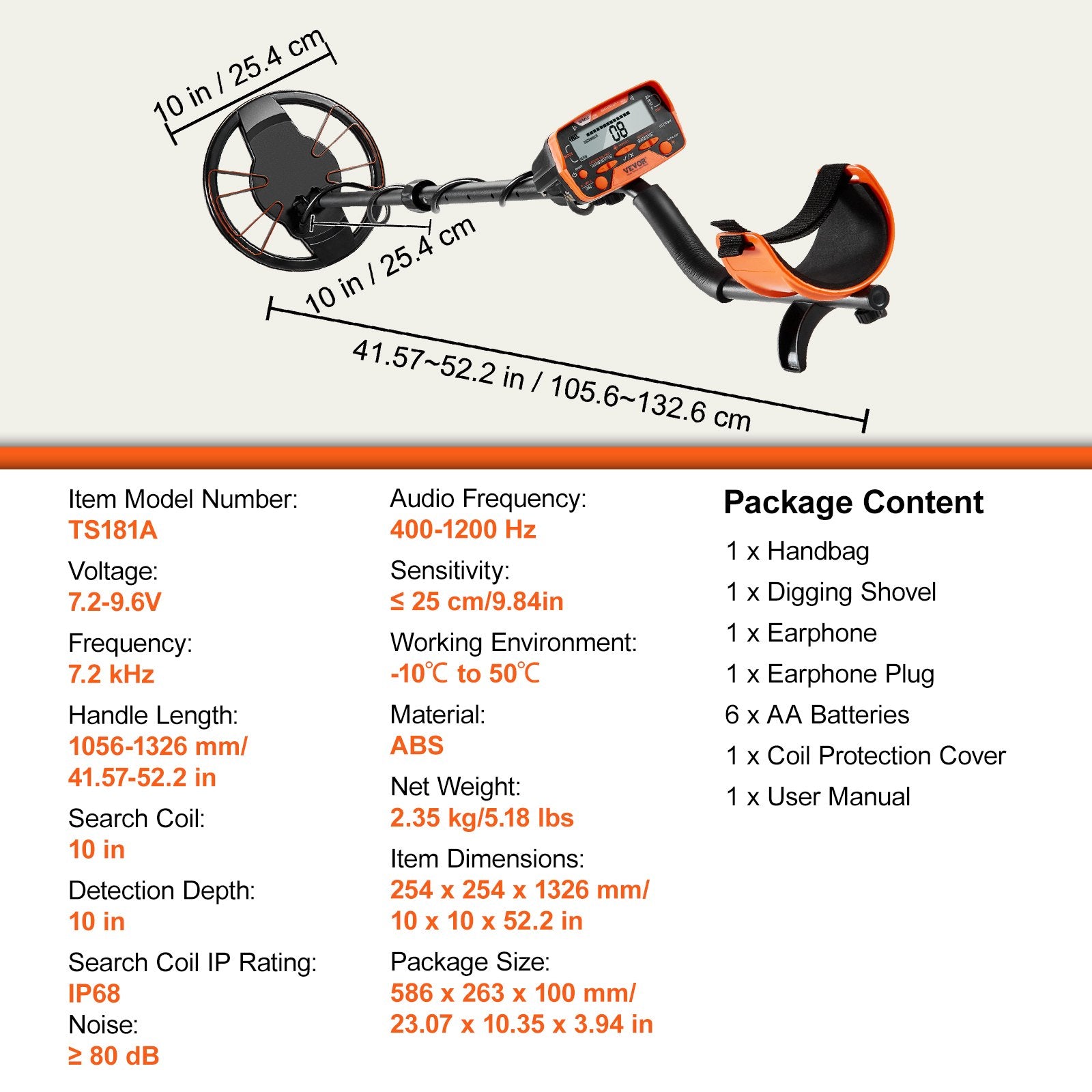 VEVOR Metal Detector for Adults &amp; Kids – Waterproof Gold Detector with LCD Display, 7 Modes, High Accuracy DSP Chip (250mm)