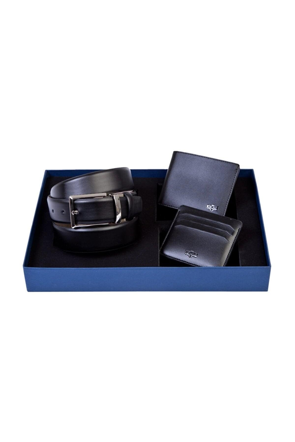 Men's Leather Belt & Wallet Gift Set – Black, RFID Blocking
