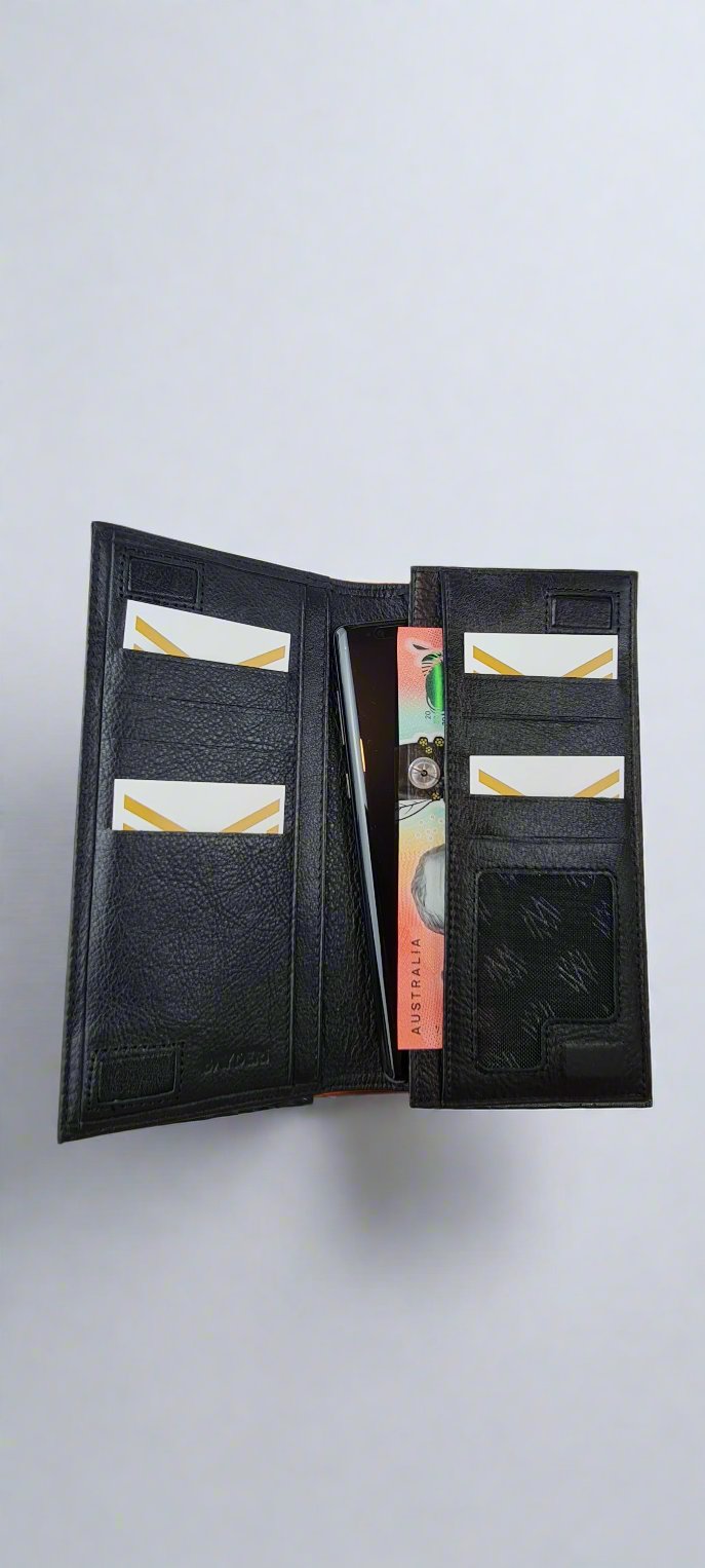 Black Leather Phone Wallet – Card & Cash Holder for Men