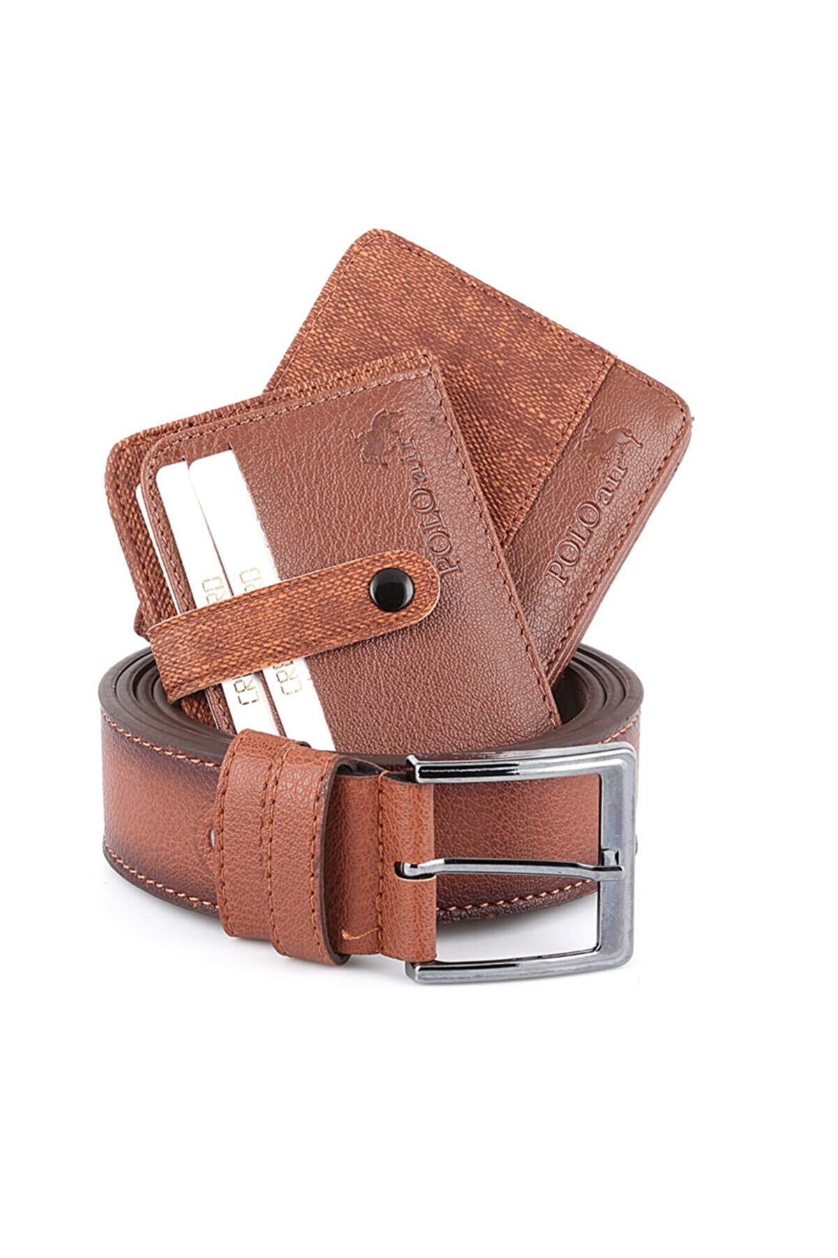 Men's Faux Leather Wallet, Card Holder & Belt Gift Set – Black