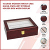 10 Grids Wooden Watch Case Glass